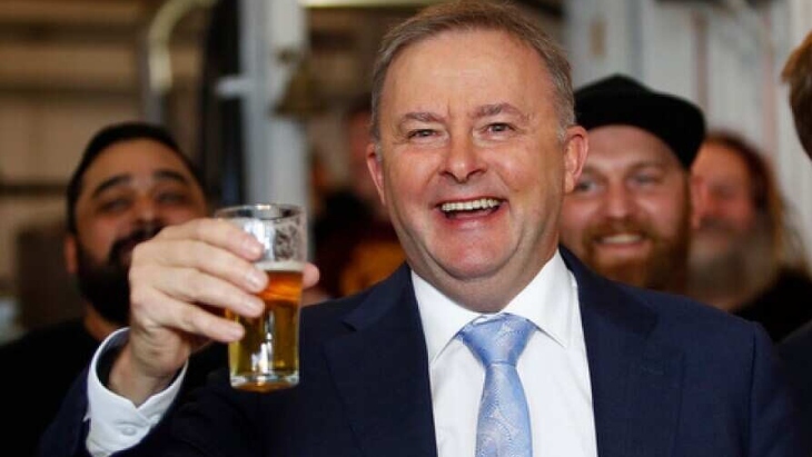 Anthony Albanese with a beer