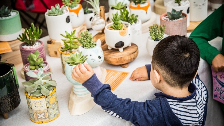 Kids at a market stall