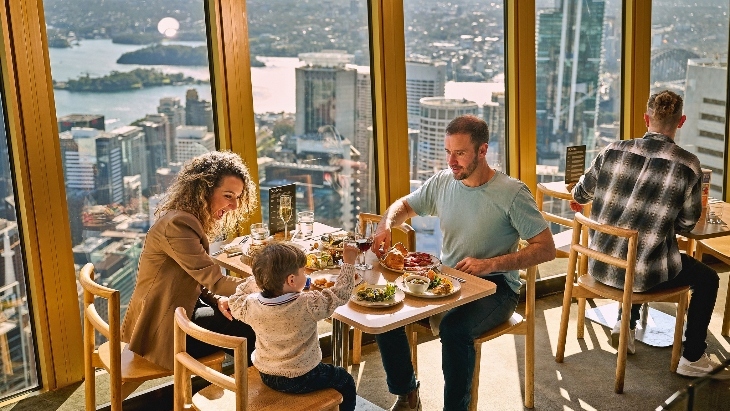 Family eating at SkyFeast at Sydney Tower