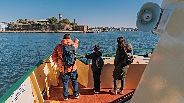 Family arriving at Cockatoo Island by ferry
