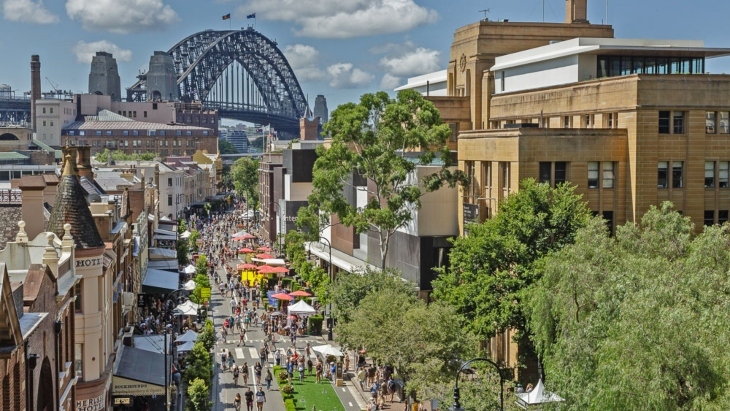 The Rocks Markets with Sydney Harbour Bridge