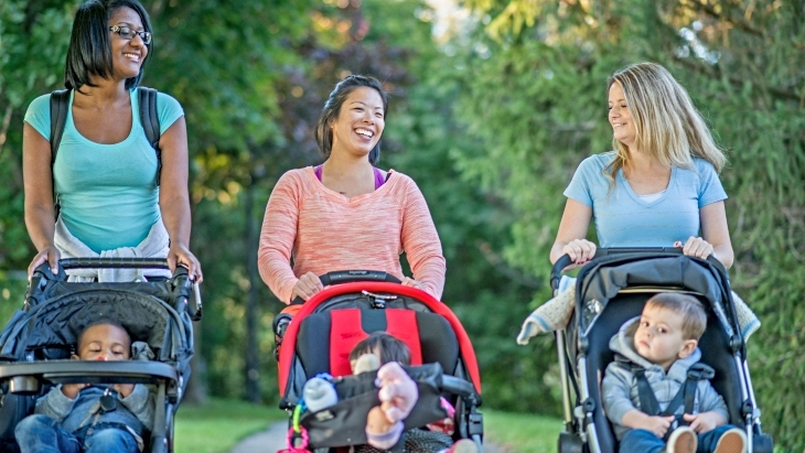 Threer mums with strollers on the Blacktown Baby Walk and Talk