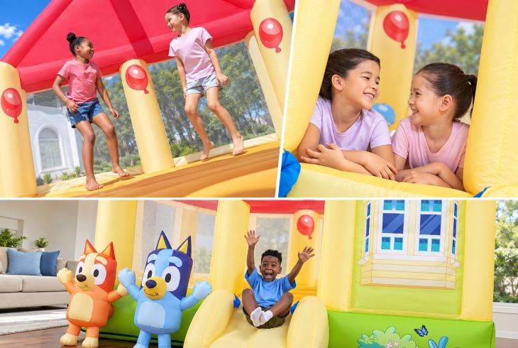 Bluey bouncy house with kids playing