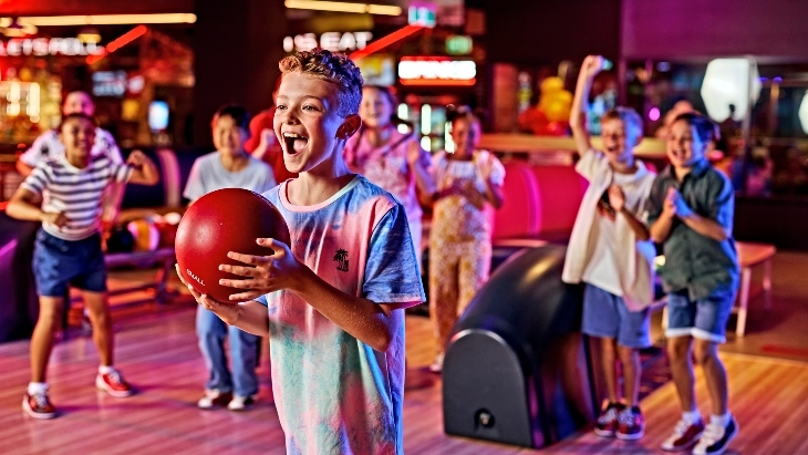 Kids ten-pin bowling at Zone Bowling