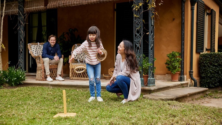 Child playing lawn games at Elizabeth Farm