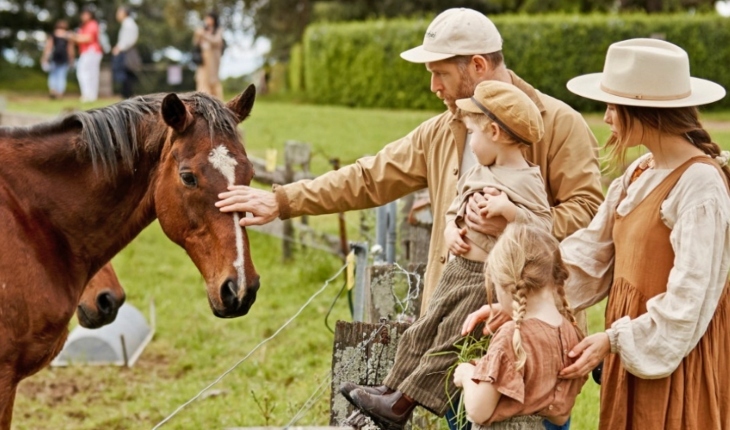 Family petting a horse at Rouse Hill Estate