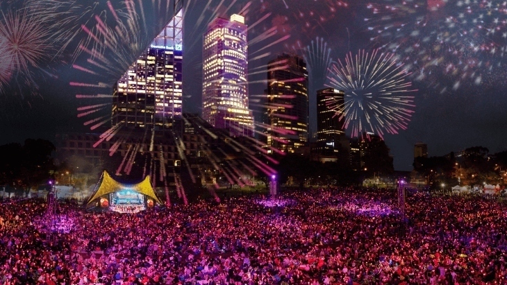 Fireworks in the city district of Sydney