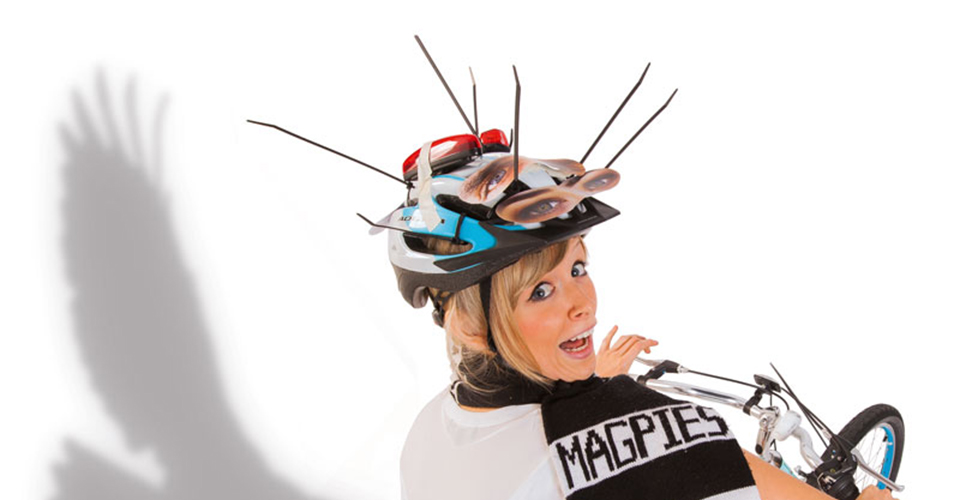 Magpie Protection on Cyclist Helmet