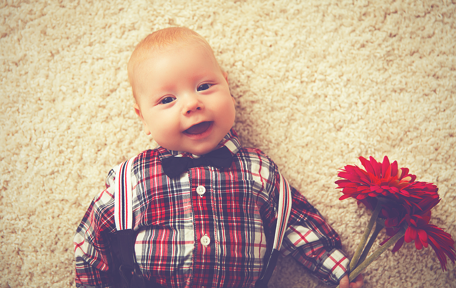 Happy Baby Boy Gentleman With Flower